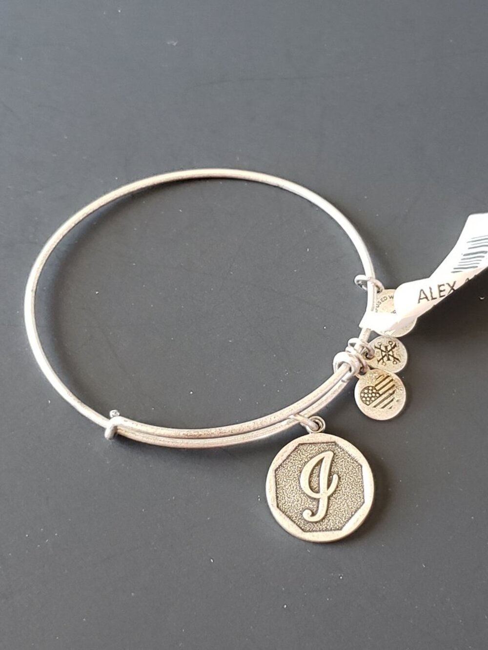 Alex and Ani J or G or i Initial Letter Silver Charm Bracelet  Bangle 664